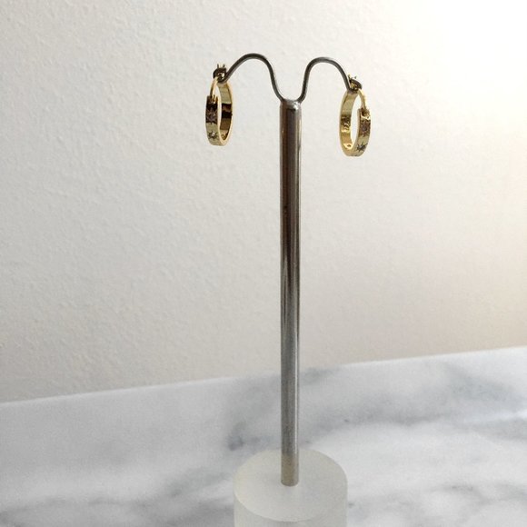 Dainty Gold Plated Huggie Hoop Earrings with Cubic Zirconia Stones - Picture 3 of 8